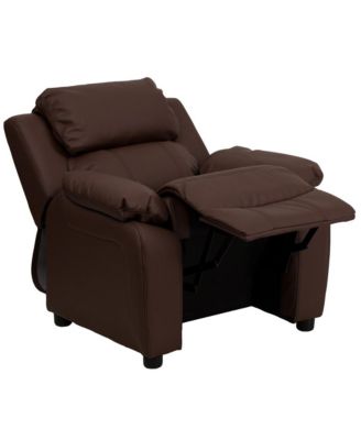 Deluxe Vinyl Padded Contemporary Kids Recliner With Storage Arms
