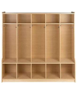Wood School Coat Locker With Bench, Cubbies And Storage Organizer Hook