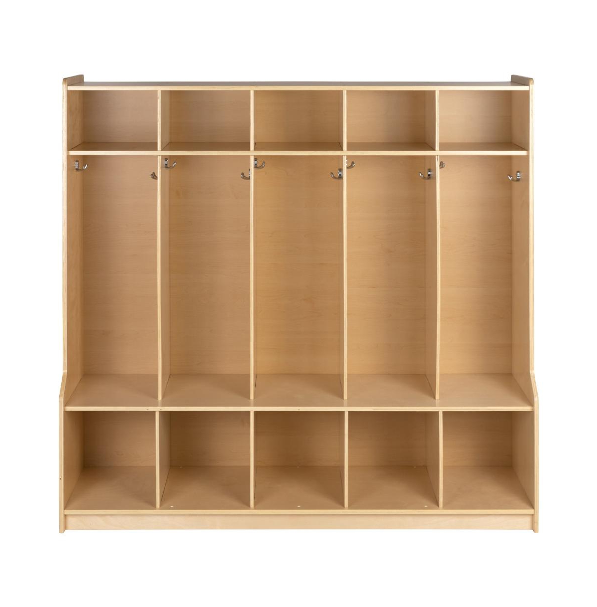 Wood School Coat Locker With Bench, Cubbies And Storage Organizer Hook