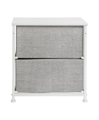 2 Drawer Storage Stand With Wood Top & Dark Fabric Pull Drawers