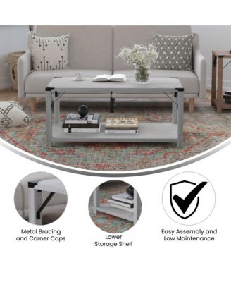 Green River Modern Farmhouse Engineered Wood Coffee Table And Powder Coated Steel Accents