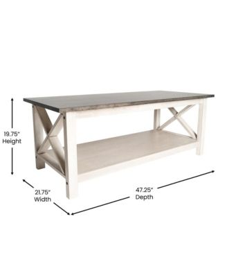 Matty Rustic Coffee Table With Lower Shelf, Farmhouse Style Solid Wood Accent Table
