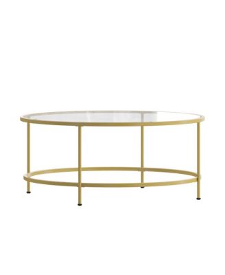 Newbury Glass Coffee Table With Round Matte Frame And Vertical Legs