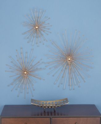 Gold Metal Starburst 3D Wall Decor, Set of 3 13", 17", 21"W