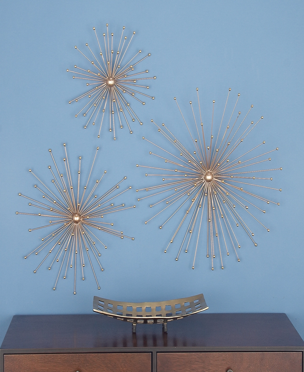 Rosemary Lane Gold Metal Starburst 3d Wall Decor, Set Of 3 13", 17", 21"w In Gold