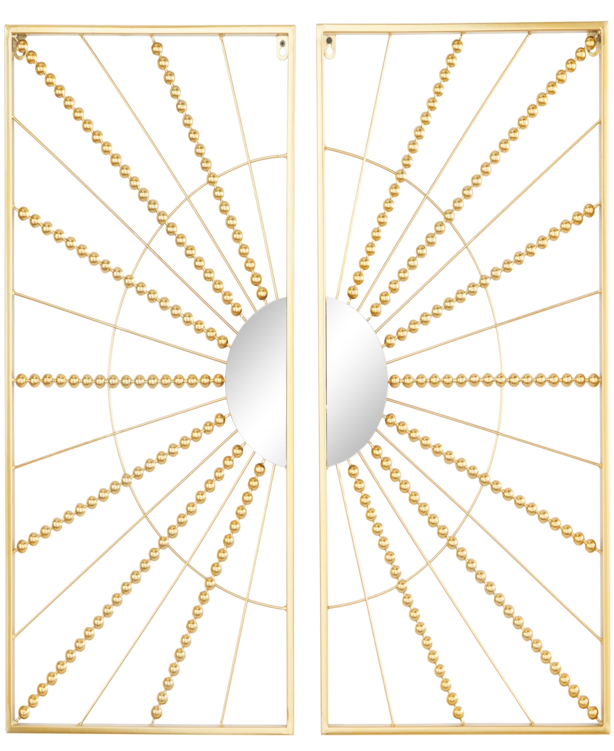 Cosmoliving By Cosmopolitan Gold Metal Half Moon Mirror Geometric Wall Decor With Gold Frame Set Of 2 16"w, 32"h In Gold