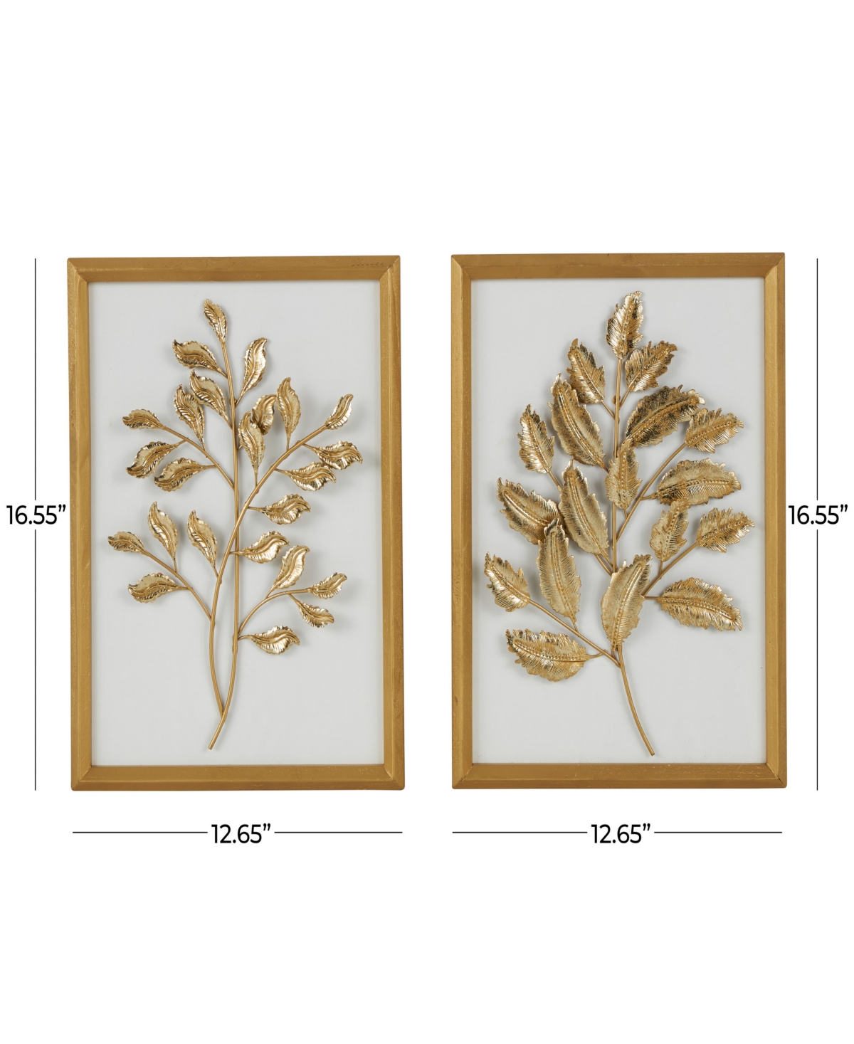 Rosemary Lane Gold Wood Leaf 3d Wall Decor With Beveled Frame, Set Of 2 13"w, 17"h In Gold