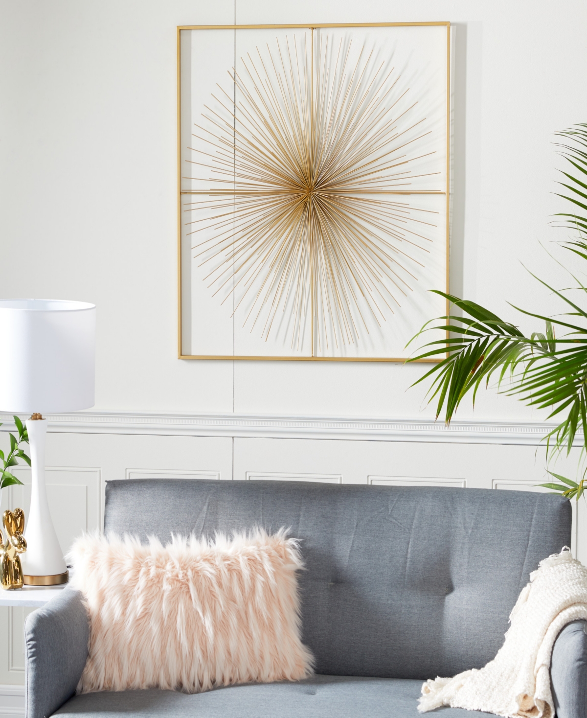 Cosmoliving By Cosmopolitan Gold Metal Starburst Large 3d Wall Decor With Square Frame, 36" X 3" X 36" In Gold