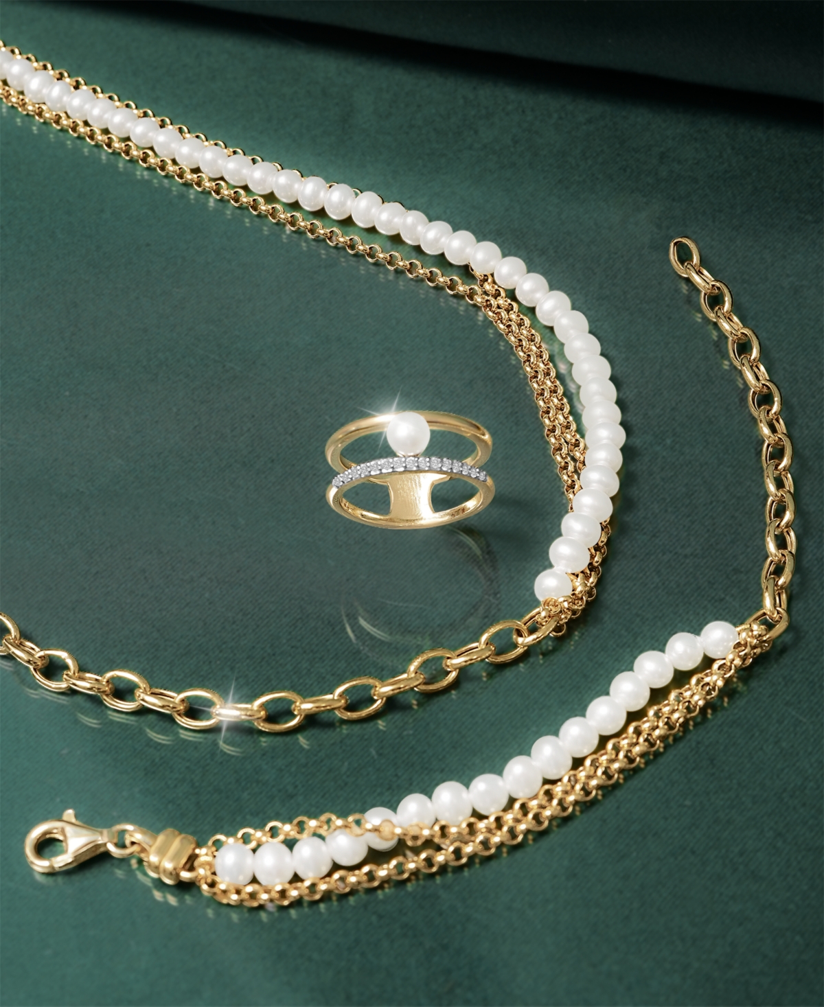 Shop Audrey By Aurate Cultured Freshwater Pearl (5mm) Triple & Single Link Bracelet In Gold Vermeil, Created For Macy's