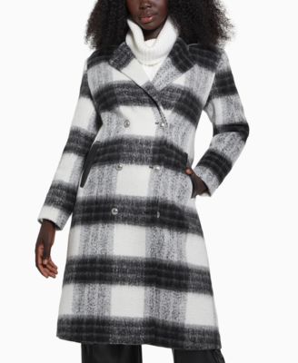 Women's Double-Breasted Mid-Length Plaid Coat