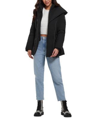 Women's Bibbed Shawl-Collar Hooded Puffer Coat
