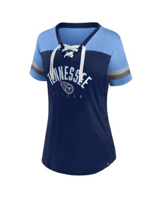 Branded Women's Navy/Light Blue Tennessee Titans Blitz Glam Lace-Up V-Neck Jersey T-Shirt