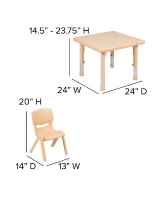 24" Square Plastic Height Adjustable Activity Table Set With 2 Chairs