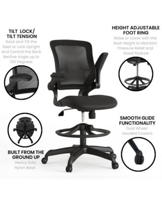 Mid-Back Mesh Ergonomic Drafting Chair With Foot Ring And Flip-Up Arms