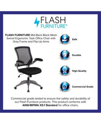 1 PC Metal Mid-Back Mesh Swivel Ergonomic Task Office Chair With Frame & Flip-Up Arms