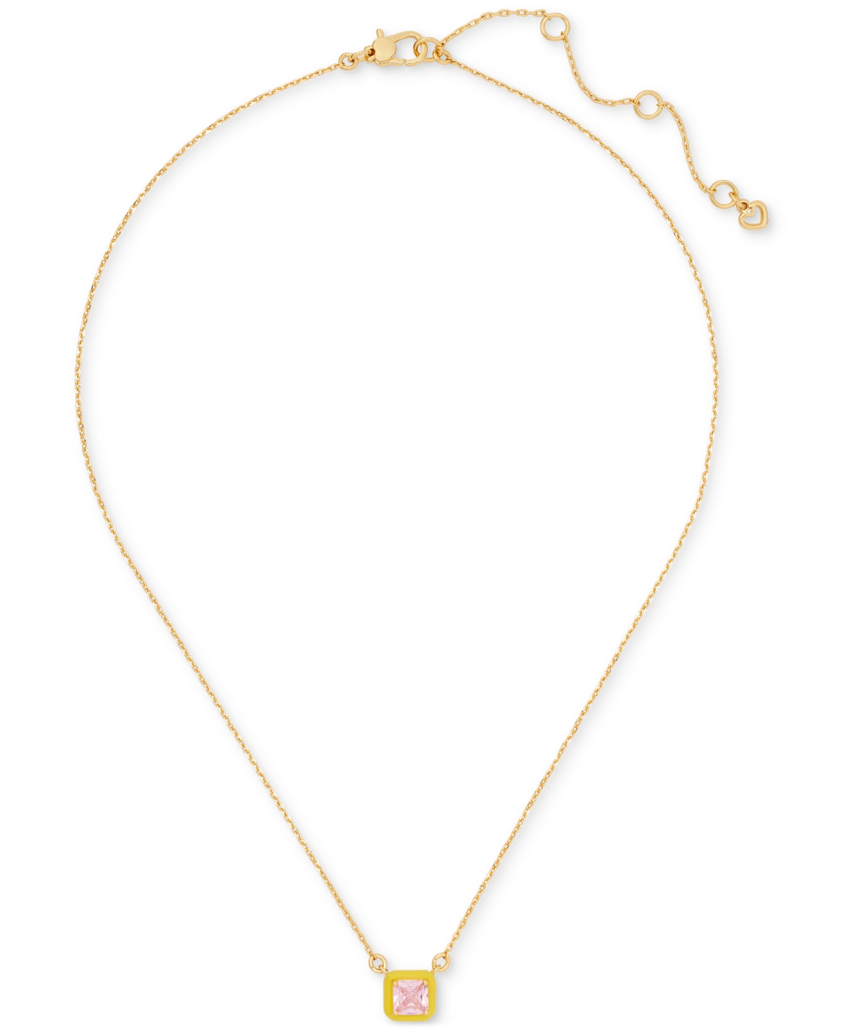 Gold-Tone Color Framed Square Cubic Zirconia Pendant Necklace, 16" + 3" extender - Light Pink