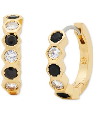 kate spade new york - Gold-Tone Small Black & White Stone Huggie Hoop Earrings, 0.59"