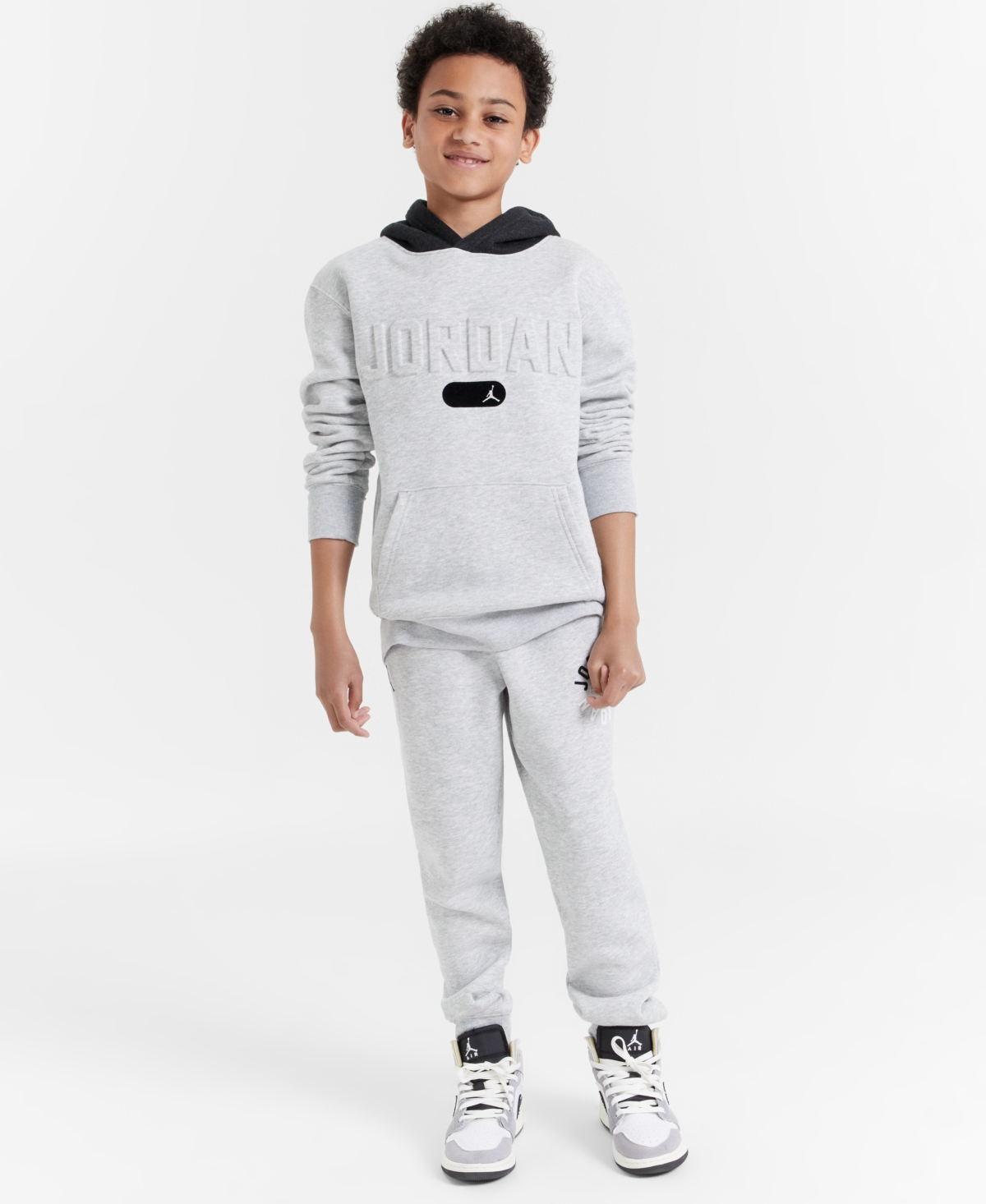 Jordan Big Boys Logo Embossed Heathered Fleece Hoodie