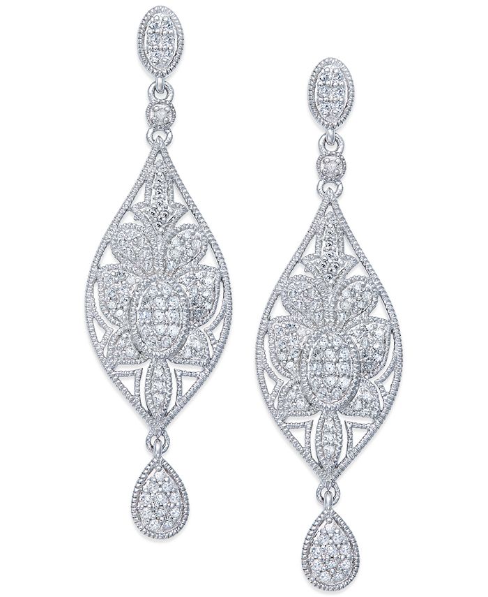 Macy's Diamond Drop Earrings in Sterling Silver (1/2 ct. t.w.) Macy's