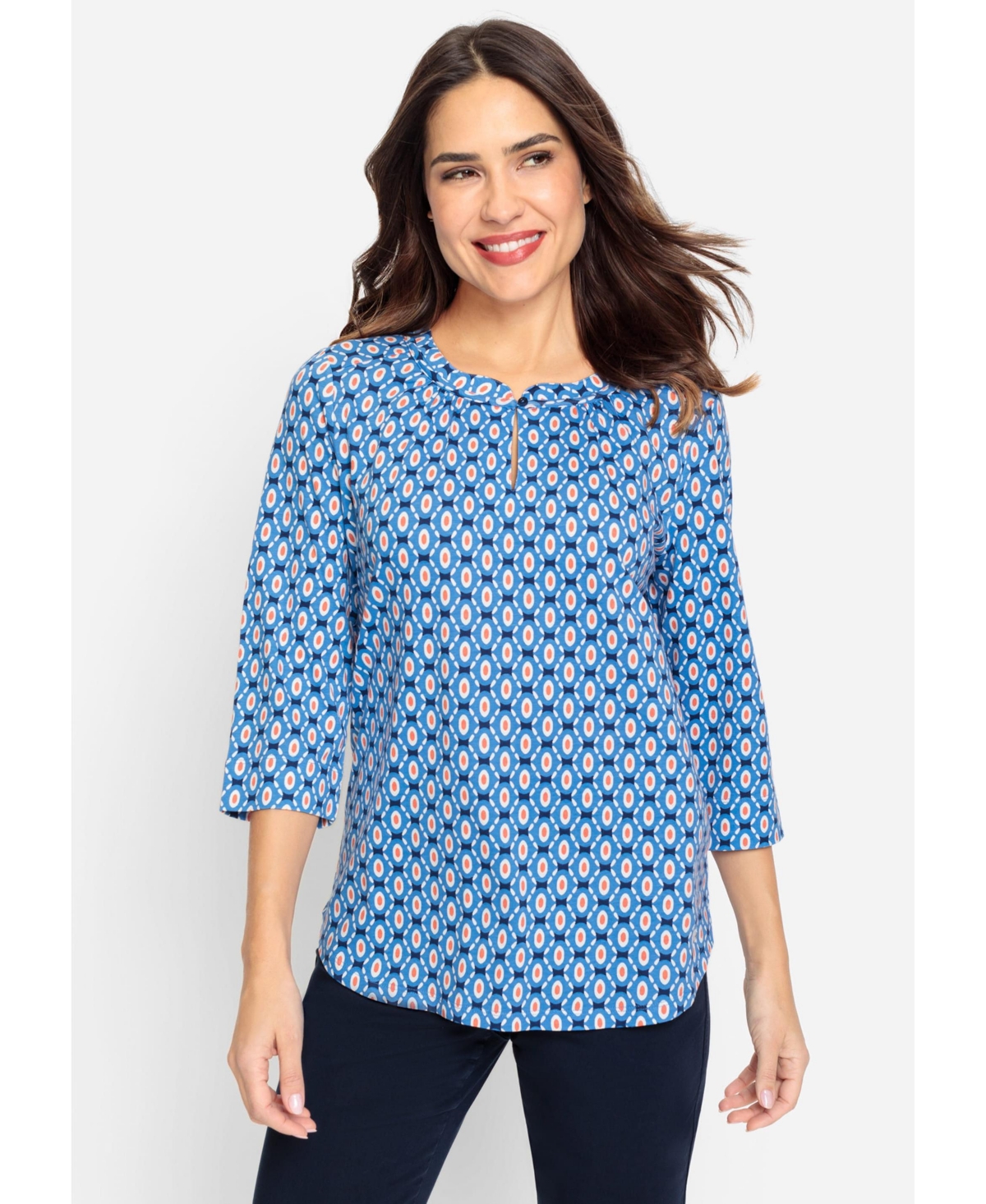 Women's Cotton Blend 3/4 Sleeve T-Shirt containing Tencel[Tm] Modal - Lapis blue