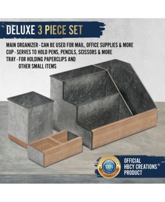 3 Piece Desk Organizer Set- Rustic Mail Organizer For Desktop - Great For Rustic Or Industrial Decor! Makeup Organizer For Vanity