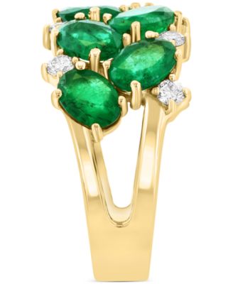 EFFY&reg; Emerald (3-7/8 ct. t.w.) & Diamond (1/3 ct. t.w.) Cluster Statement Ring in 14k Gold
