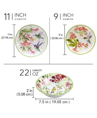 Hummingbirds Melamine 12 Pc. Dinnerware Set, Service For 4