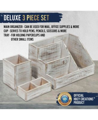 3 Piece Desk Organizer Set- Rustic Mail Organizer For Desktop - Great For Rustic Or Industrial Decor! Makeup Organizer For Vanity