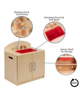 Children's Wooden Kitchen Sink With Turnable Knobs For Commercial Or Home Use