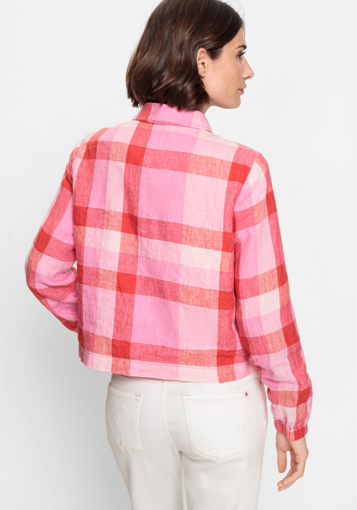 Olsen Women's 100% Linen Plaid Cropped Jacket