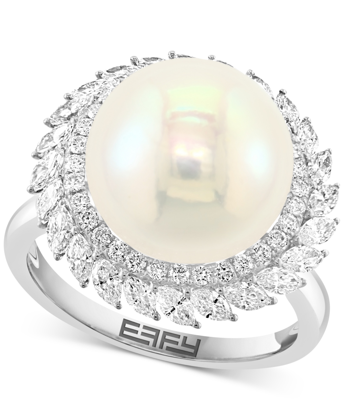 Effy Freshwater Pearl (12mm) & Diamond (1 ct. t.w.) Halo Statement Ring in 14k White Gold - White Gold