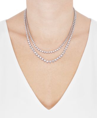 Cubic Zirconia Layered 17" Statement Necklace in Sterling Silver