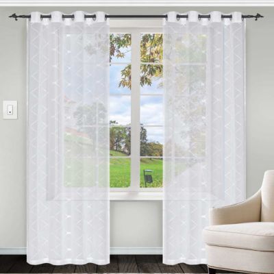 Modern Elegant Diamond Sheer Rustic 2 Piece Curtain Panels