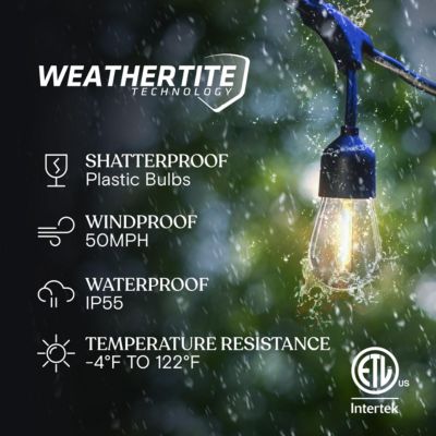 Ambience Pro 27 ft Outdoor Solar Heavy Duty LED String Lights, 12 Bulbs