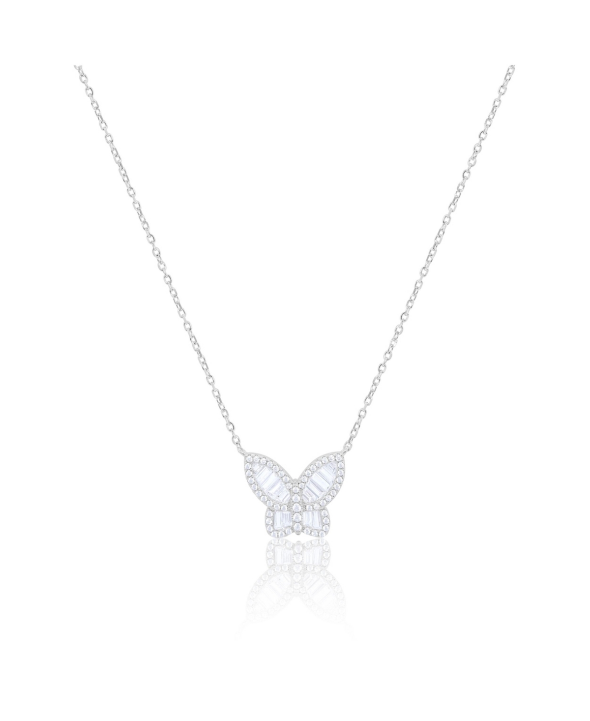 White Gold Cz Baguette Butterfly Necklace - White