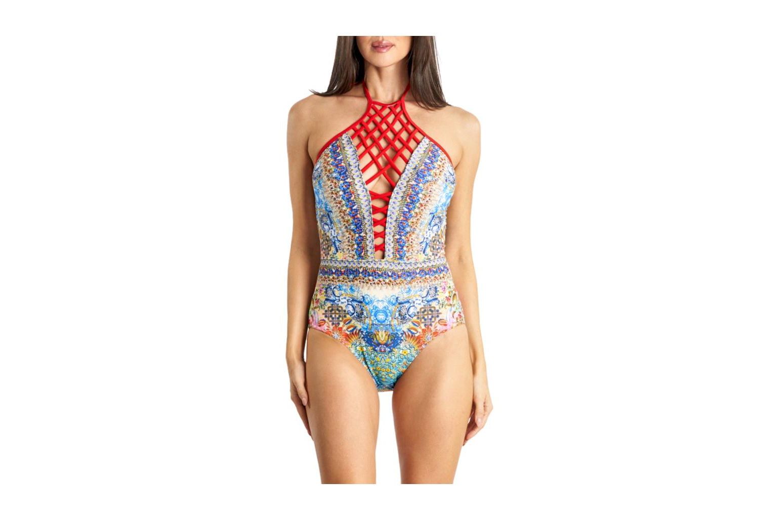 Women's Lace Up One Piece Swimsuit