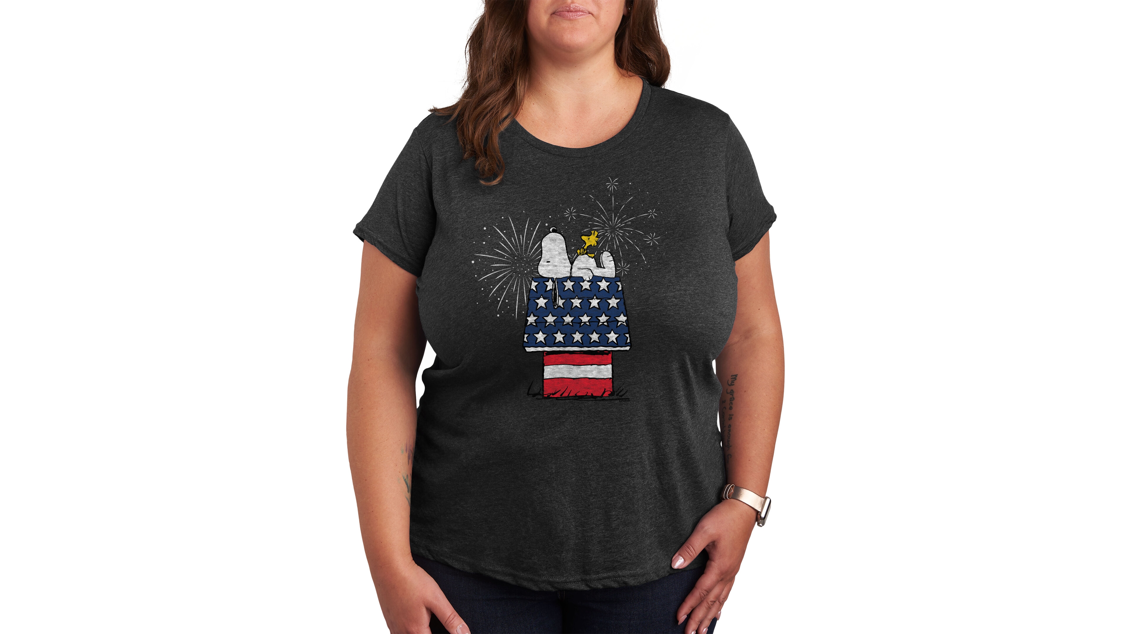 Hybrid Apparel Trendy Plus Snoopy & Woodstock 4th of July Graphic T-Shirt