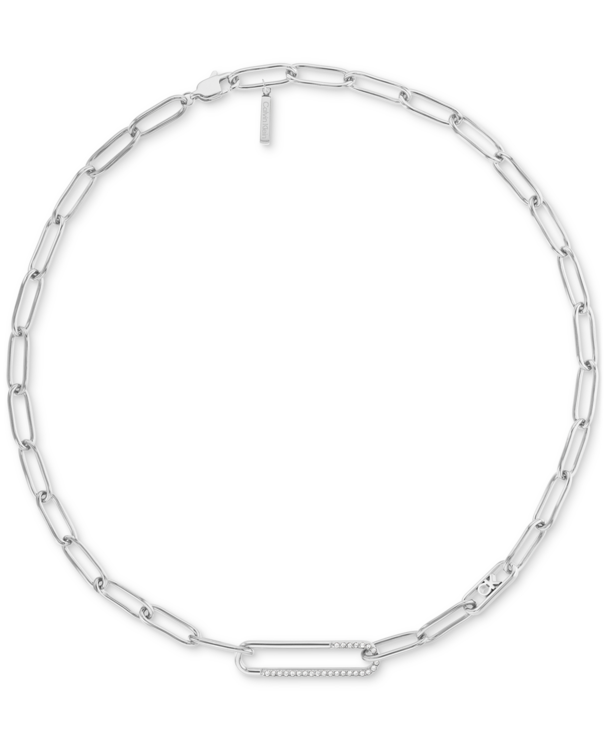 Calvin Klein Stainless Steel Pave & Logo Link Collar Necklace, 16