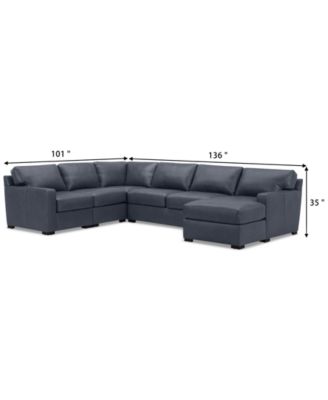 Radley 136" 5-Pc. Leather Square Corner Modular Chase Sectional