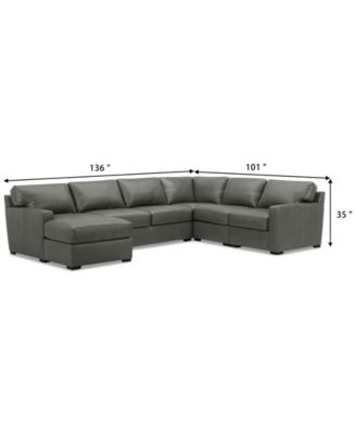 Radley 136" 5-Pc. Leather Square Corner Modular Chase Sectional