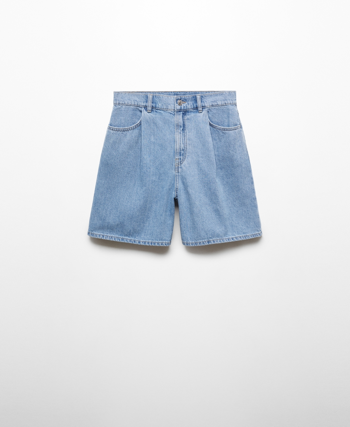 Shop Mango Women's Pleats Detail Denim Shorts In Open Blue