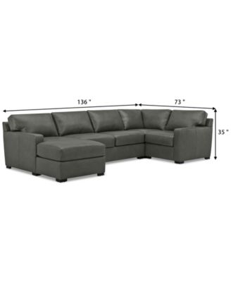 Radley 136" 4-Pc. Leather Square Corner Modular Chaise Sectional