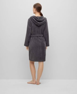 Plain Hooded Cotton Velour Women's Bathrobe