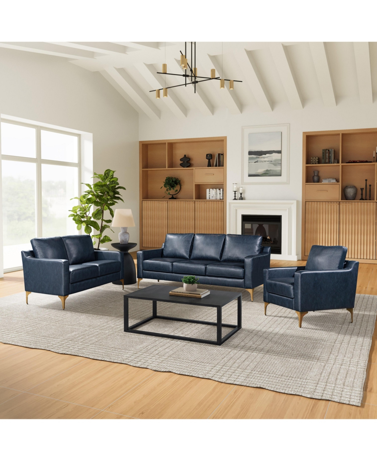 Shop Serta 55.5"w Faux Leather Francis Loveseat In Navy