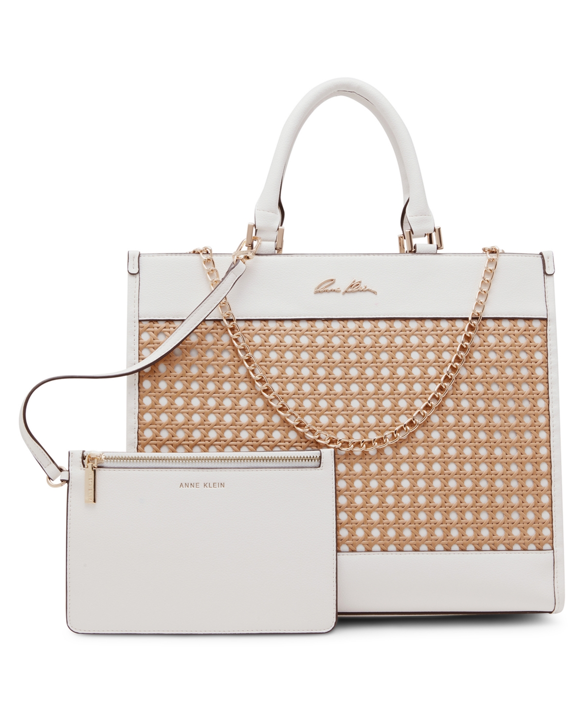 Shop Anne Klein Large Caning Tote With Pouch In White