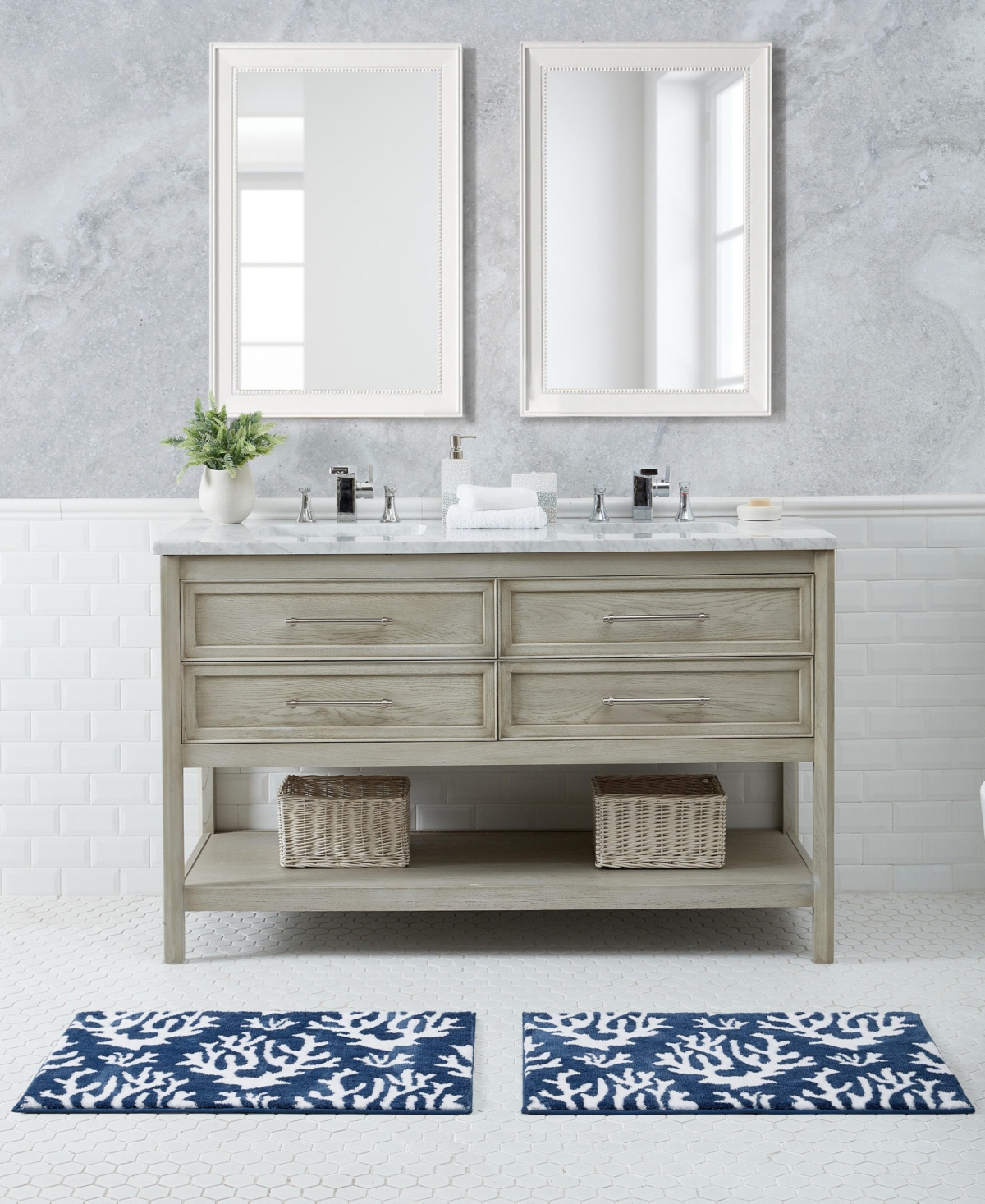 Nautica Coral Waterway Knit 2 Piece Bath Rug Set,