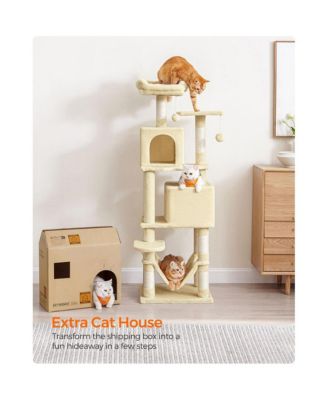 Cat Tree Tower With Hammock, Basket, Scratching Posts, Cat Caves, Plush Perches, Cat Activity Center