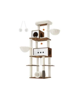 Tall Modern Cat Tower, Multi-Level Cat Condo with 2 Caves, 2 Baskets, 4 Scratching Posts
