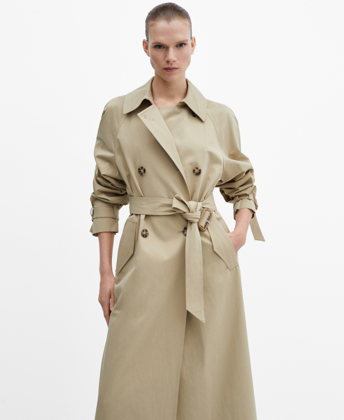 Shop Mango Women's Double-breasted Cotton Trench Coat In Light Beige