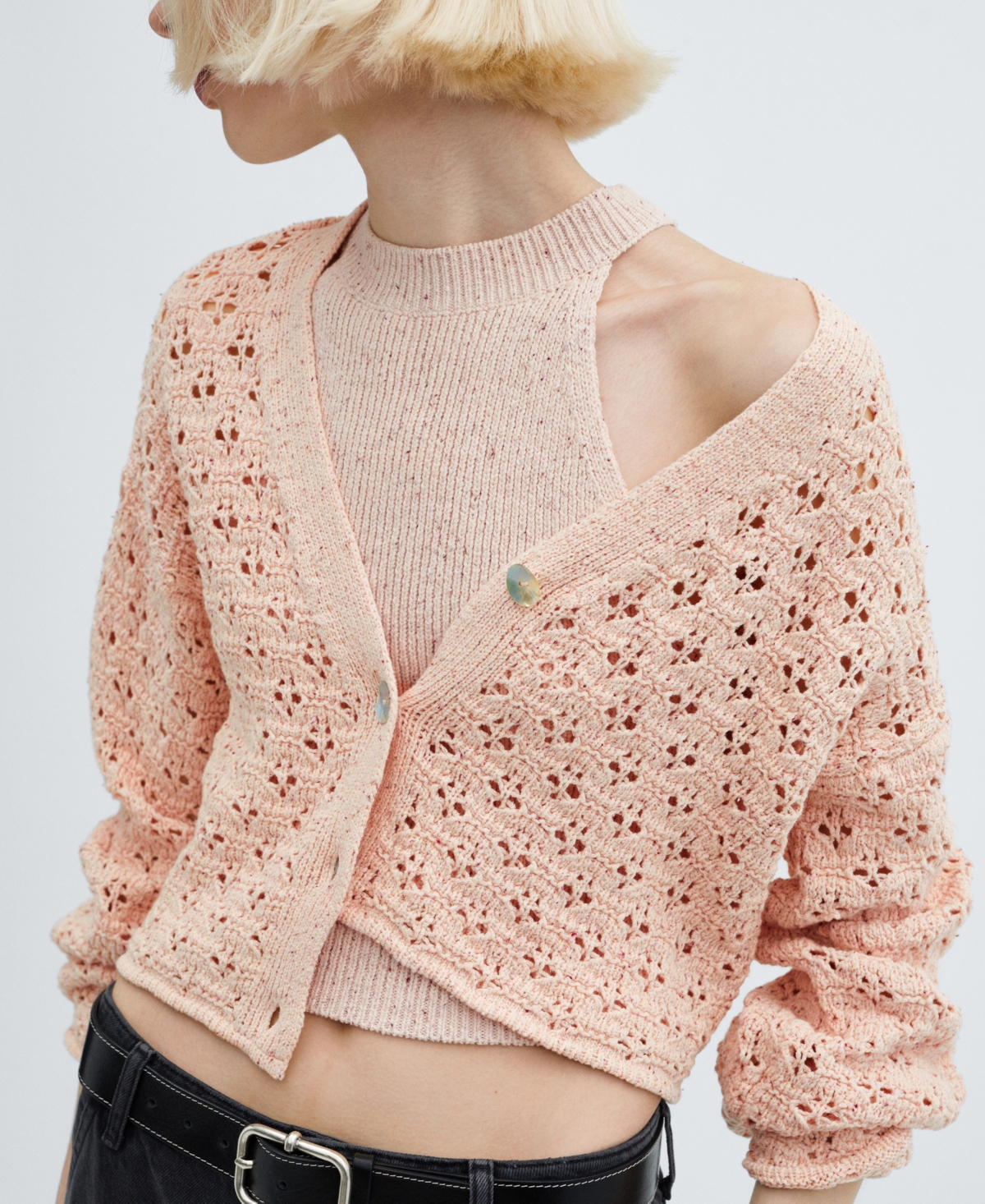 Shop Mango Women's Openwork Knit Cardigan In Pink